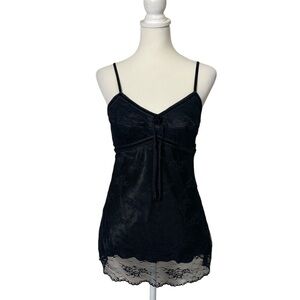 George Black Sheer Lace Cami Top Small Spaghetti Strap Tank Y2K Lingerie Style